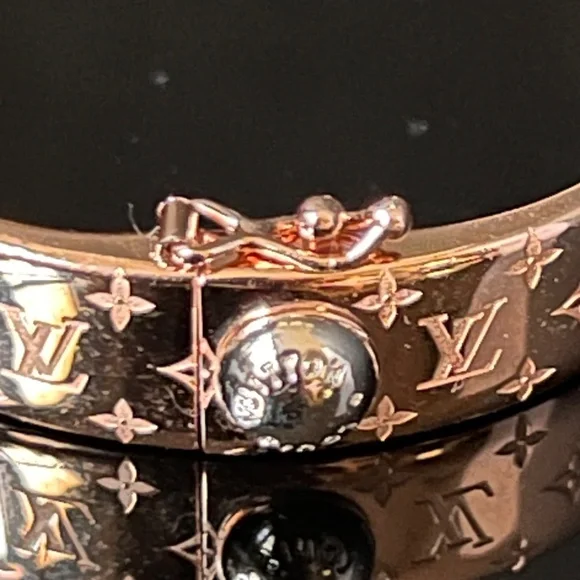 Louis Vuitton Monogram Hinged Bangle Bracelet Rose Gold Tone Size S - Picture 5 of 11